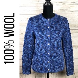 Marbled Blue 100% Italian Wool Cardigan Sweater M